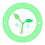 Aloe logo; a budding plant with sparkles around it in a light green circle with twin hearts on the left and right